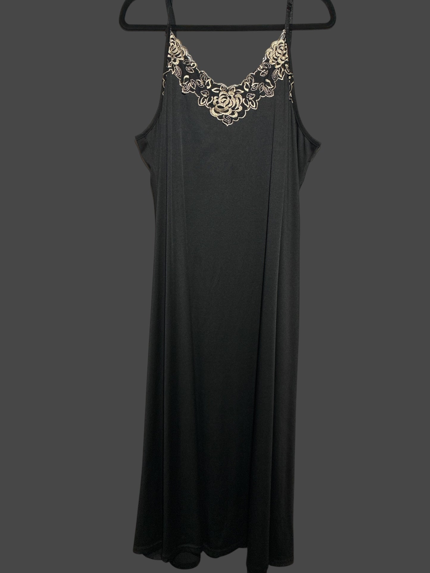 3X Black Floral Slip Dress
