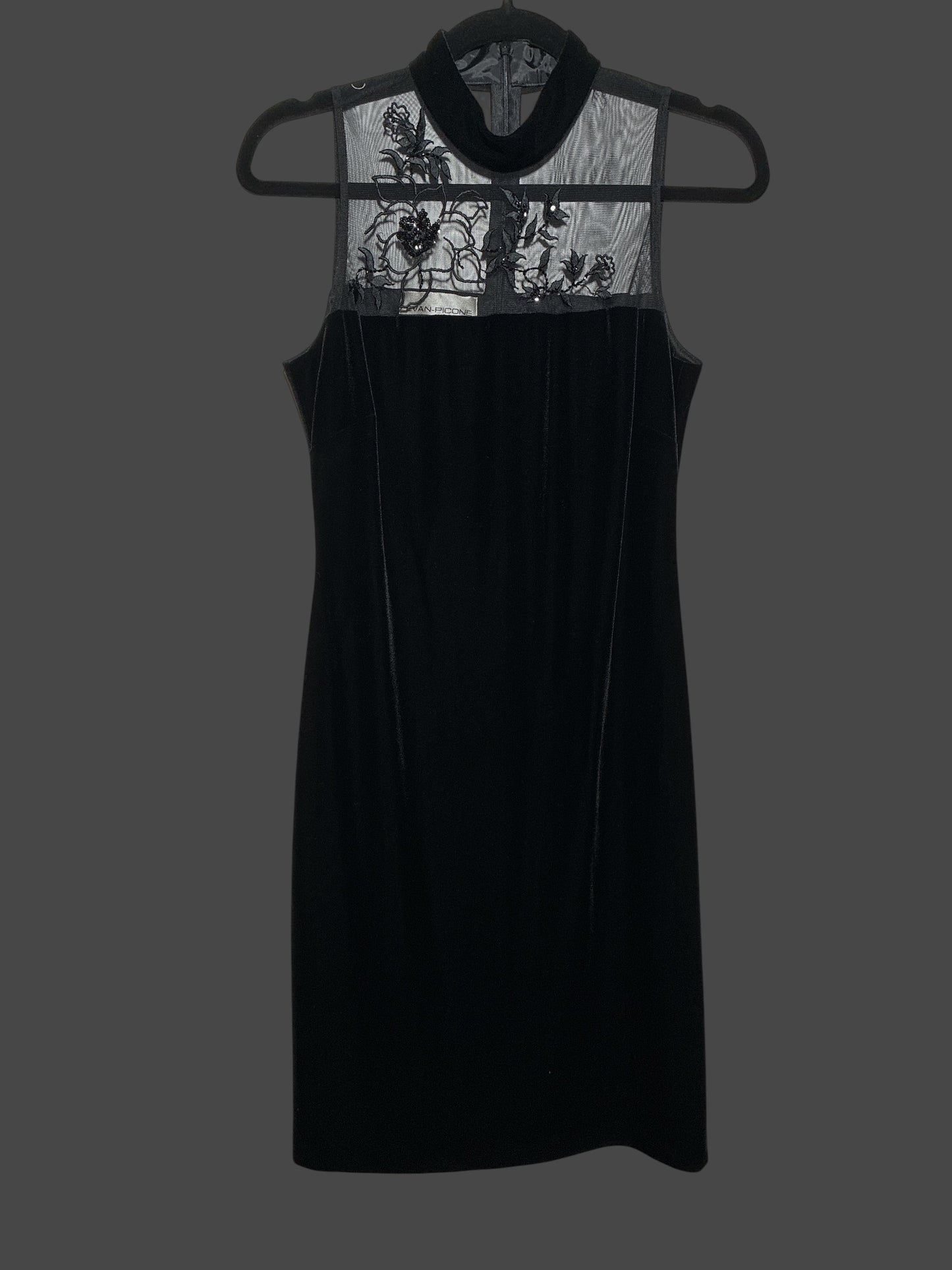 Size 4 Vintage Mesh Floral Velvet Dress