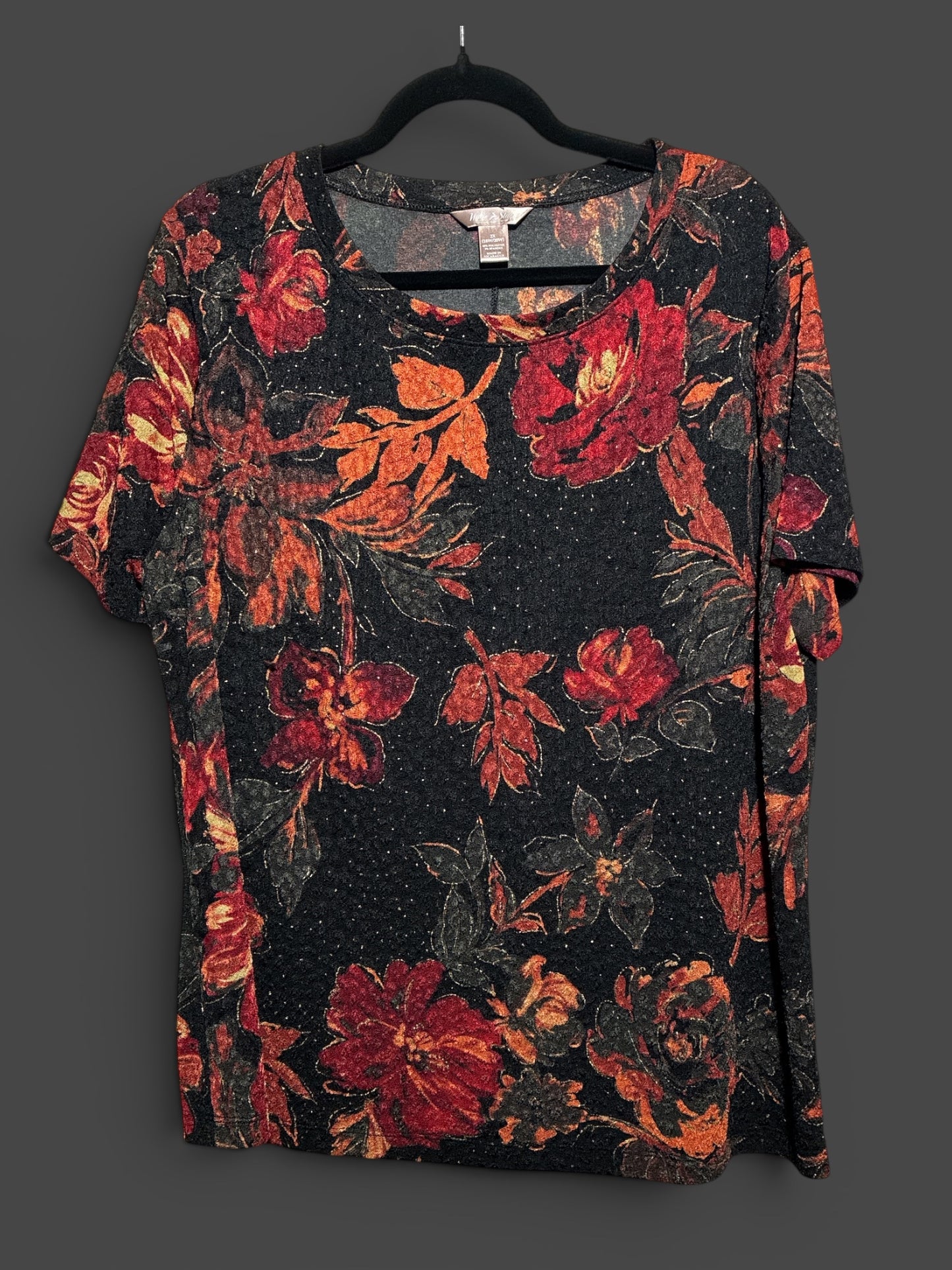 2X Floral Short Sleeve Top