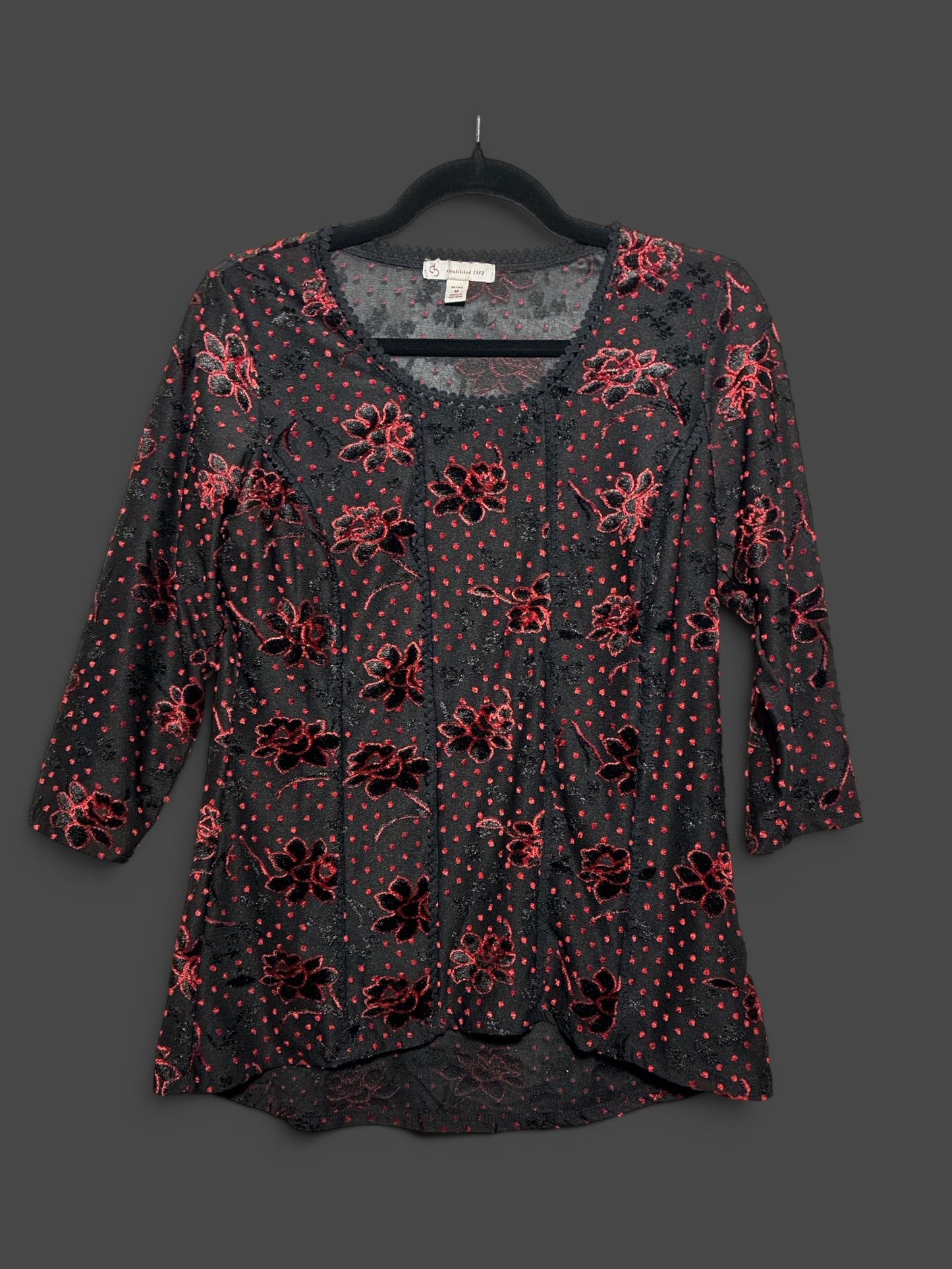 Medium Dark Floral Black and Red Top
