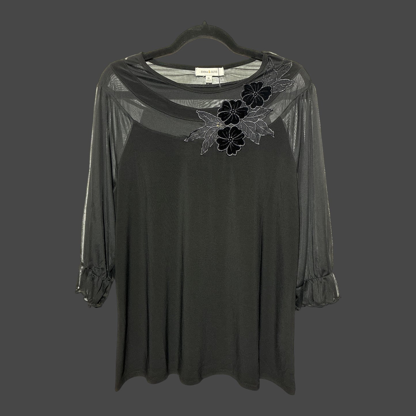 Extra Large Emma & Olive Mesh Velvet Floral Top