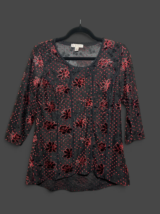 Medium Dark Floral Black and Red Top