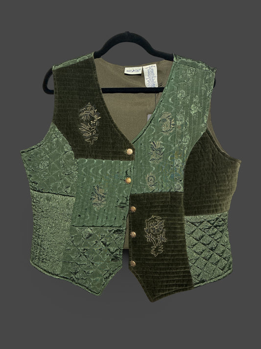 XL Quilted  Green Floral Vest