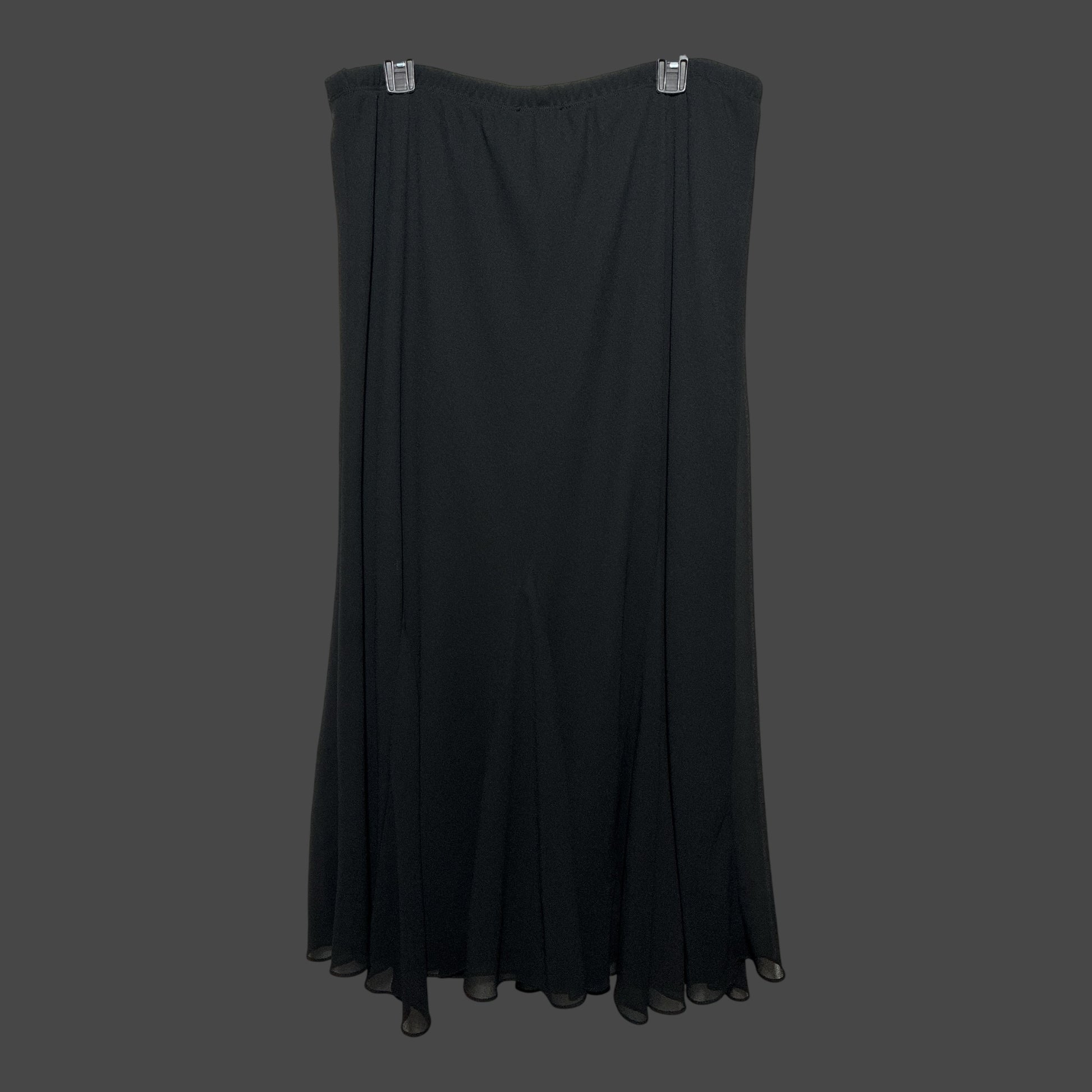 But I Wish It Was Black flowing black chiffon midi skirt with an elastic waistband and a graceful flared silhouette.