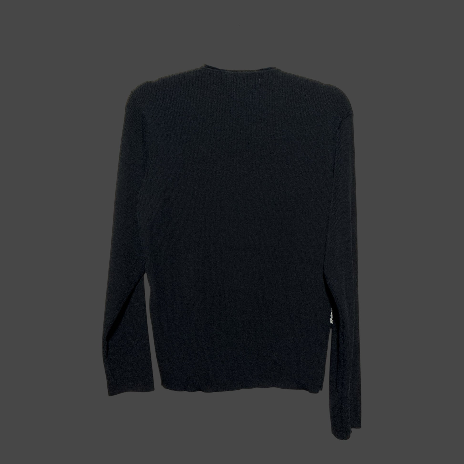 But I Wish It Was Black long-sleeve black knit cardigan sweater viewed from the back