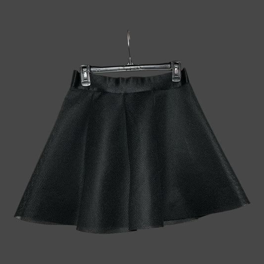 But I Wish It Was Black textured black mesh A-line mini skater skirt with a smooth waistband on a hanger