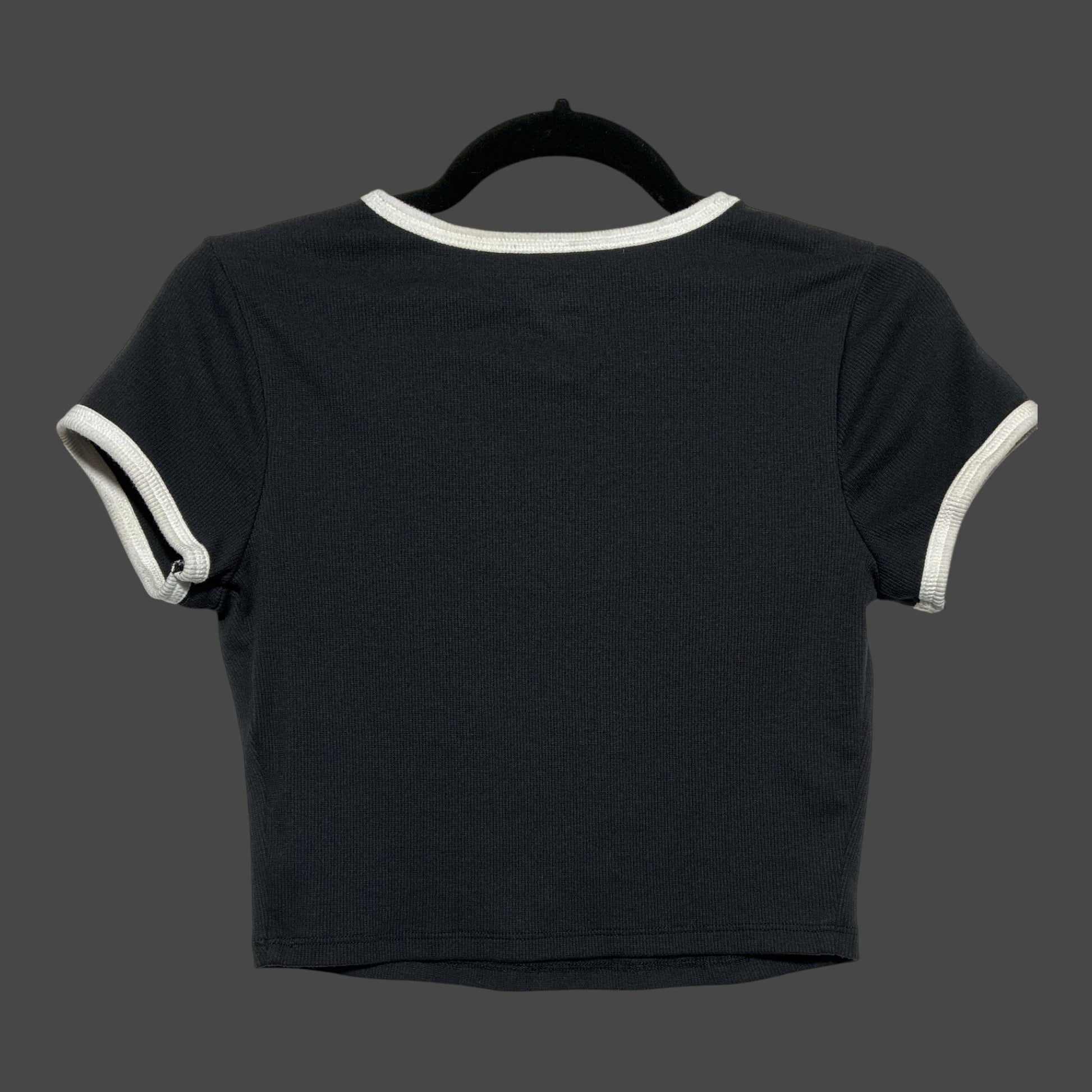 But I Wish It Was Black ribbed crop top in black with contrasting white ringer crew neckline and sleeve cuffs